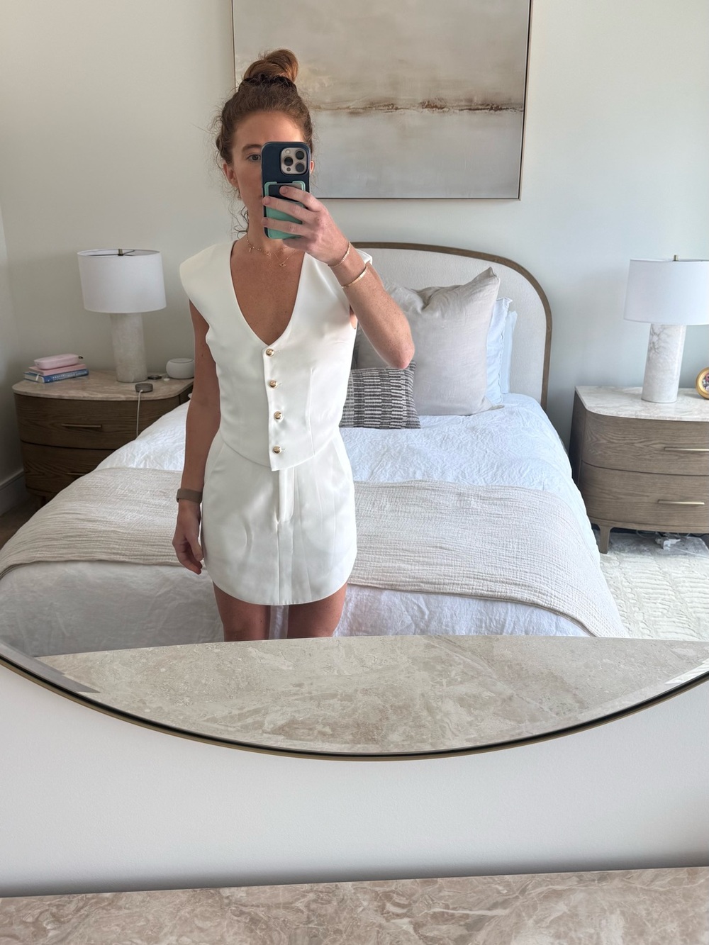 Elegant White V-Neck top AND skirt